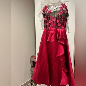 Marchesa Notte Fuchsia 3D Floral evening gown